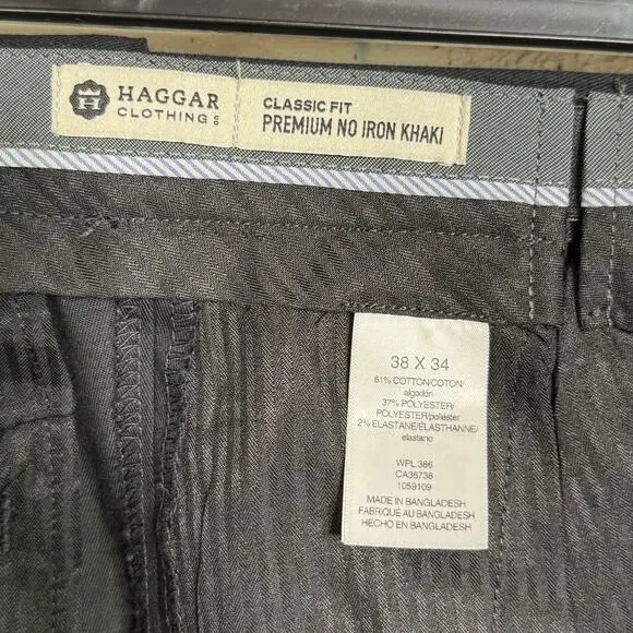 Haggar Men's Iron Free Premium Khaki Classic-Fit Pleated black 38x34 $70 - Picture 9 of 9